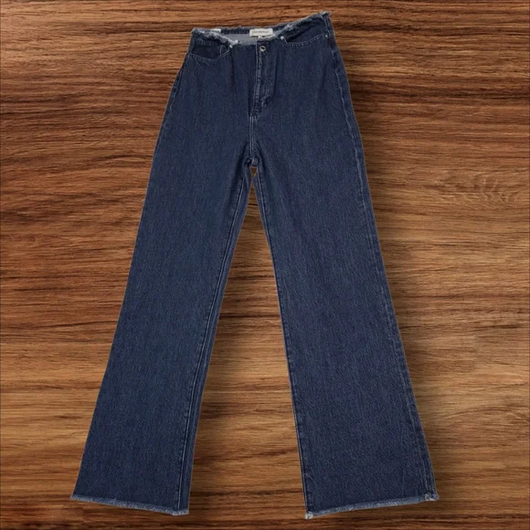 WeWoreWhat Frayed Waist & Hem High-Rise Straight Leg Blue Denim Jeans Size 28 - Picture 3 of 16